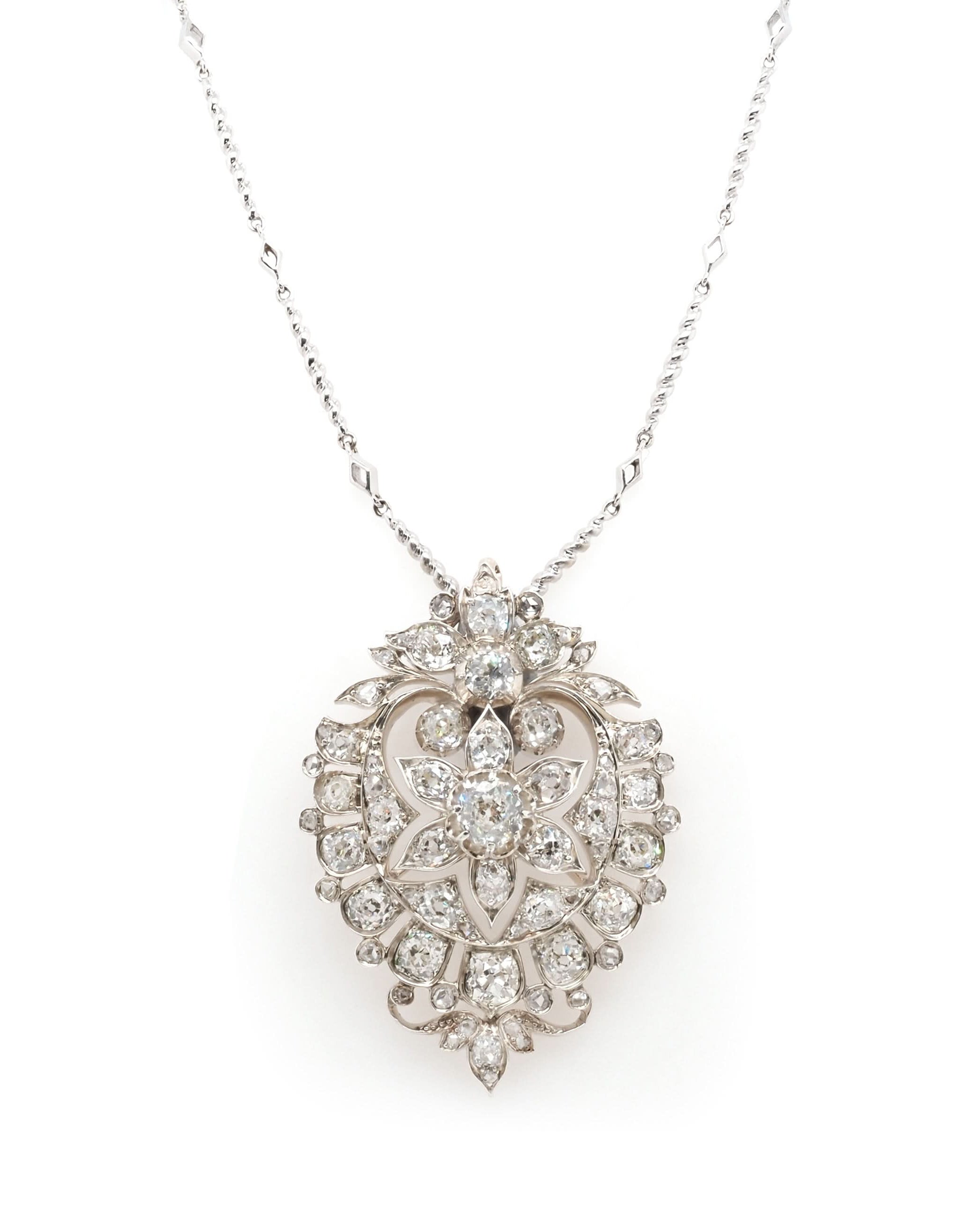 Ogden of Harrogate Jewellery Victorian Gold and Silver Diamond-Set Brooch with Fitted Box