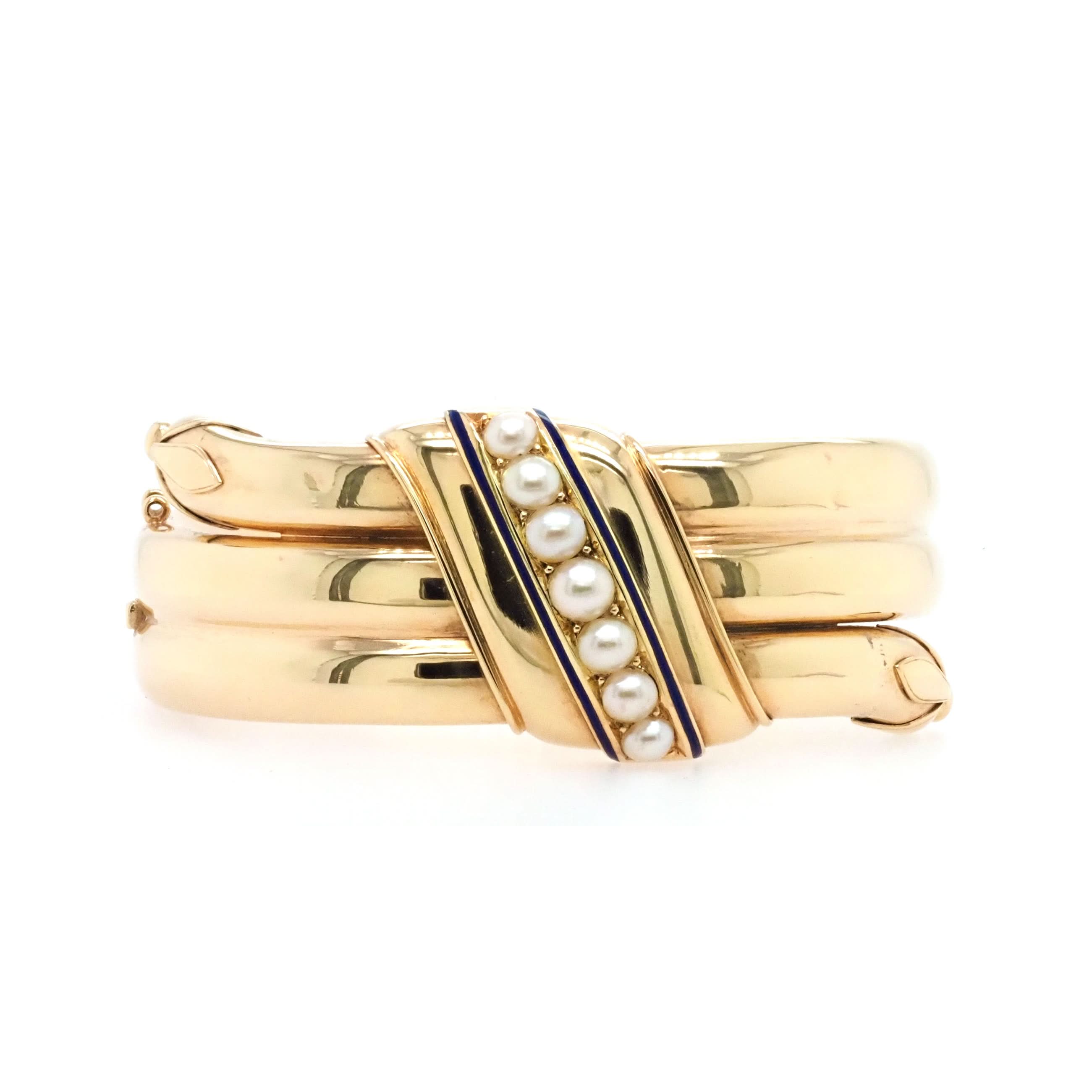 Ogden of Harrogate Jewellery Victorian Yellow Gold Pearl Bangle