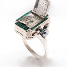 Ogden of Harrogate Jewellery Vintage Marcasite Watch Ring with Green Paste Stones – A Rare Masterpiece