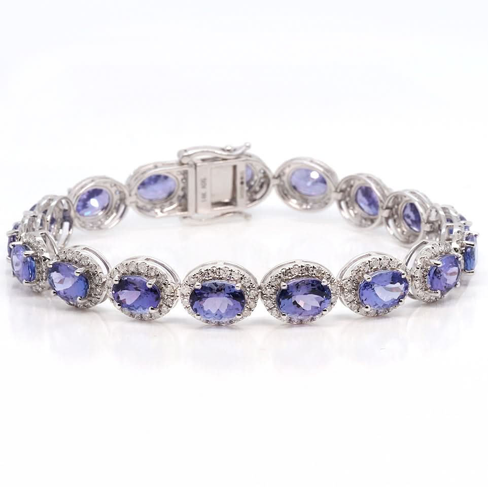 Ogden of Harrogate Jewellery White Gold Oval Tanzanite & Diamond Bracelet