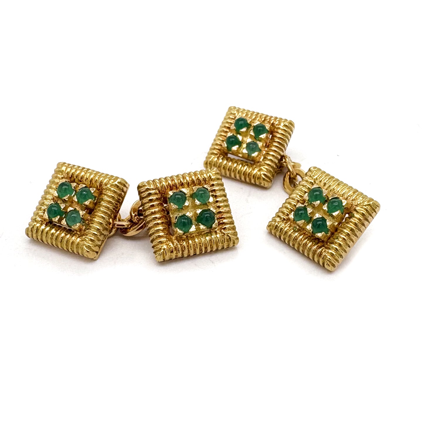 Ogden Of Harrogate Mens Accessories A Pair of 18 carat yellow gold Emerald Cufflinks