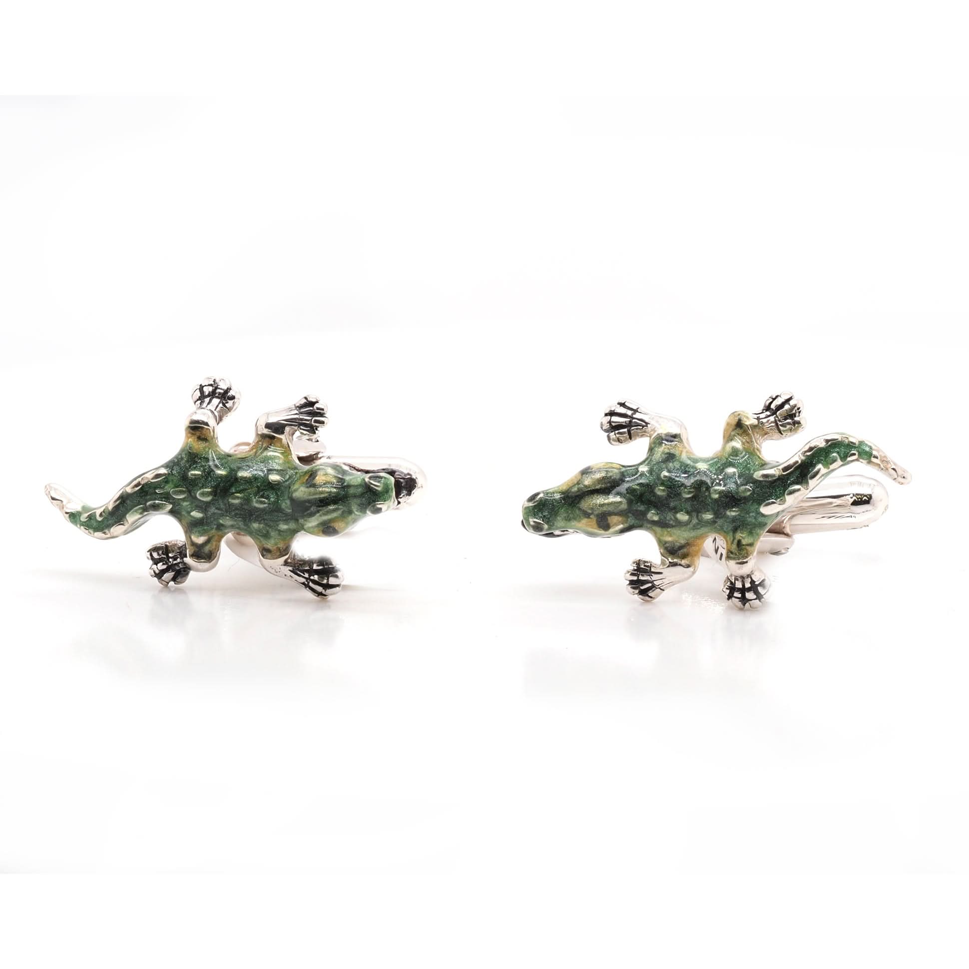 Ogden of Harrogate Mens Accessories A Pair of Silver Enamel Crocodile Cufflinks