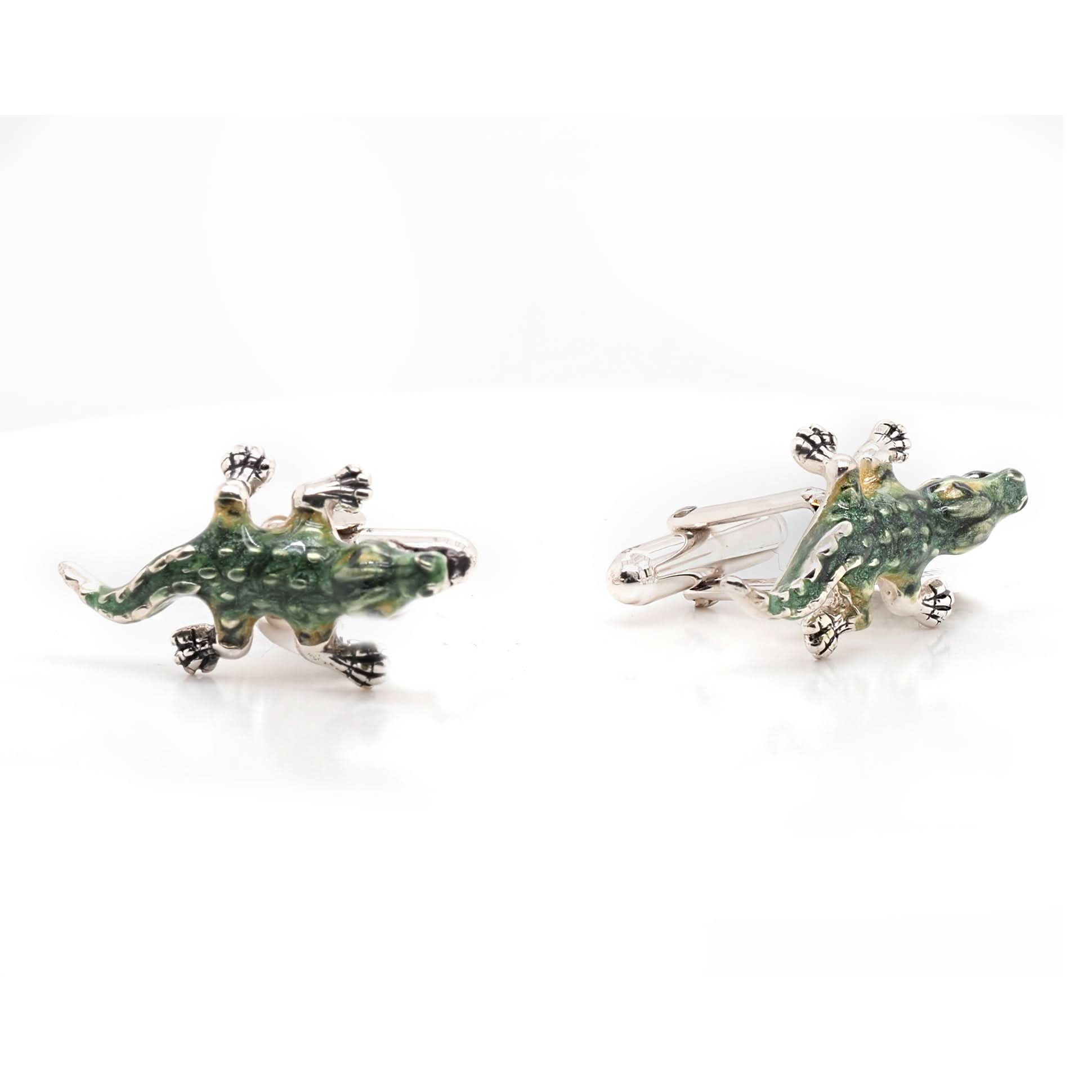 Ogden of Harrogate Mens Accessories A Pair of Silver Enamel Crocodile Cufflinks