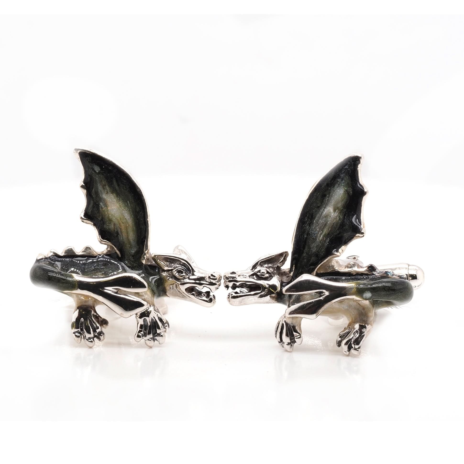 Ogden of Harrogate Mens Accessories A Pair of Silver Enamel Dragon Cufflinks