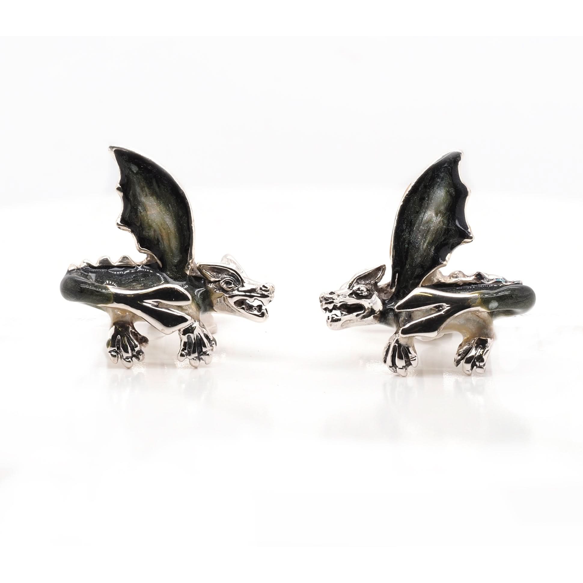 Ogden of Harrogate Mens Accessories A Pair of Silver Enamel Dragon Cufflinks