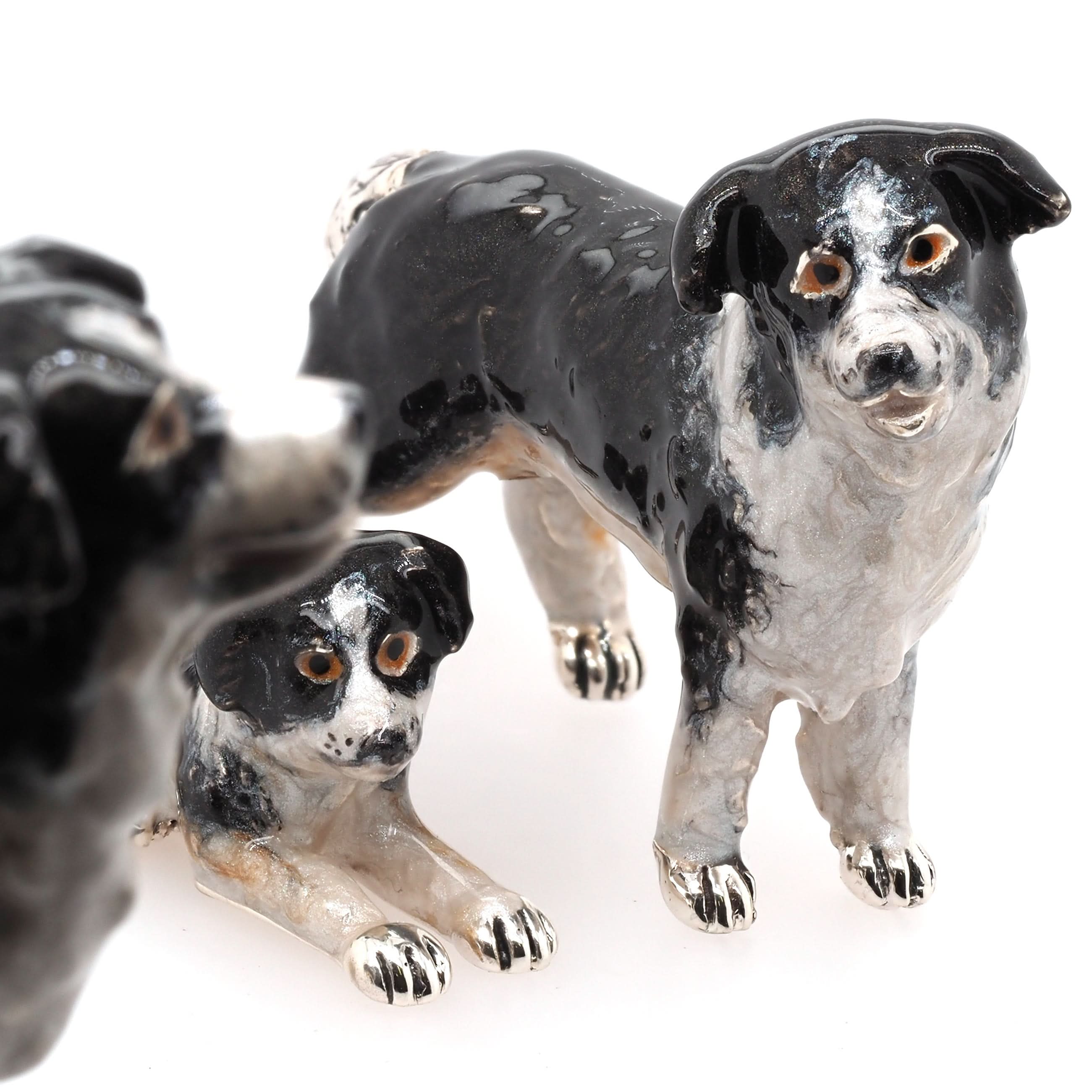 Ogden of Harrogate Silverware Homewares Gifts Family of Silver and Enamel Border Collie Dogs