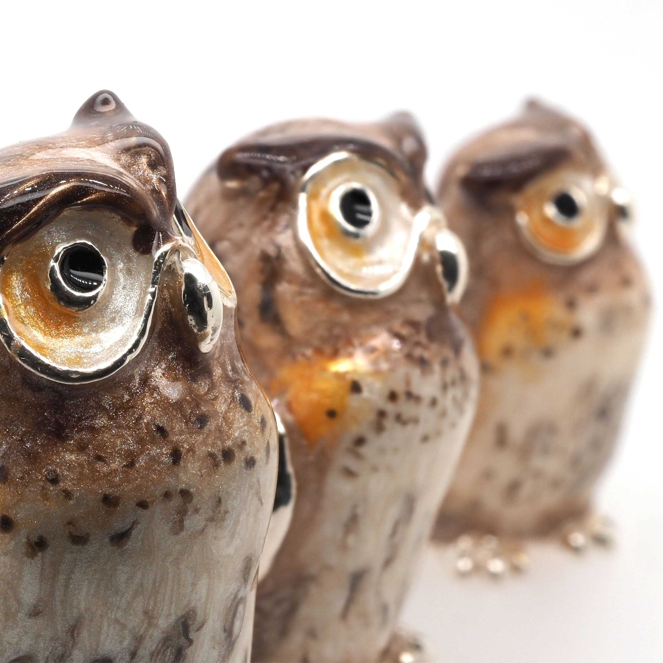 Ogden of Harrogate Silverware Homewares Gifts Family of Silver and Enamel Tawny Owls