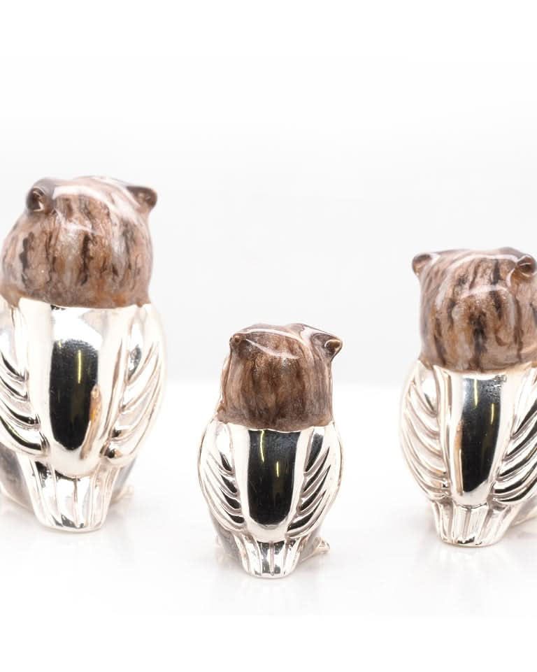 Ogden of Harrogate Silverware Homewares Gifts Family of Silver and Enamel Tawny Owls