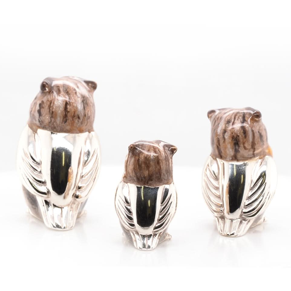 Ogden of Harrogate Silverware Homewares Gifts Family of Silver and Enamel Tawny Owls
