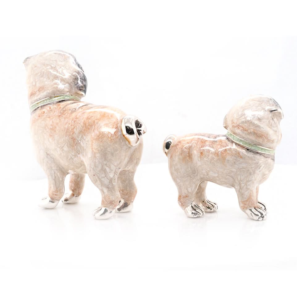 Ogden Of Harrogate Silverware Homewares Gifts Handcrafted Silver and Enamel Pair of Pugs