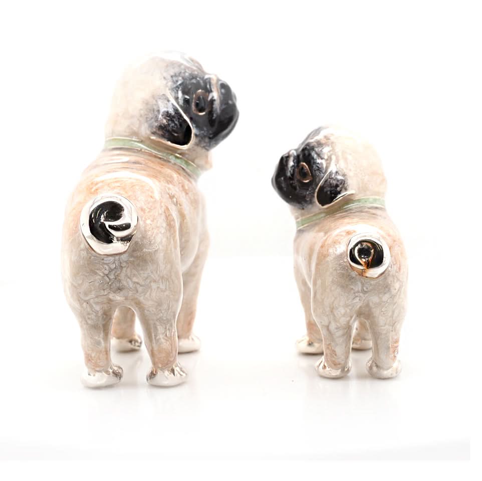 Ogden Of Harrogate Silverware Homewares Gifts Handcrafted Silver and Enamel Pair of Pugs