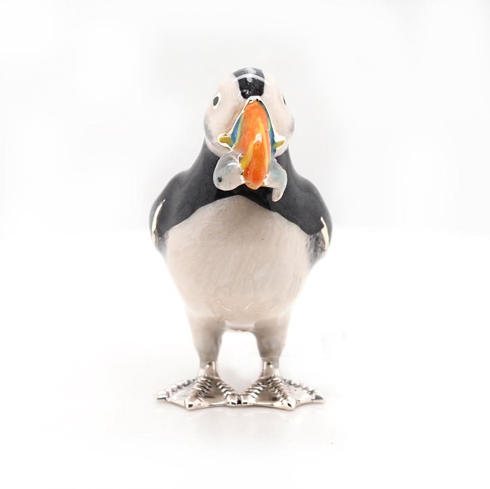 Ogden Of Harrogate Silverware Homewares Gifts Handcrafted Silver and Enamel Puffin with Eel
