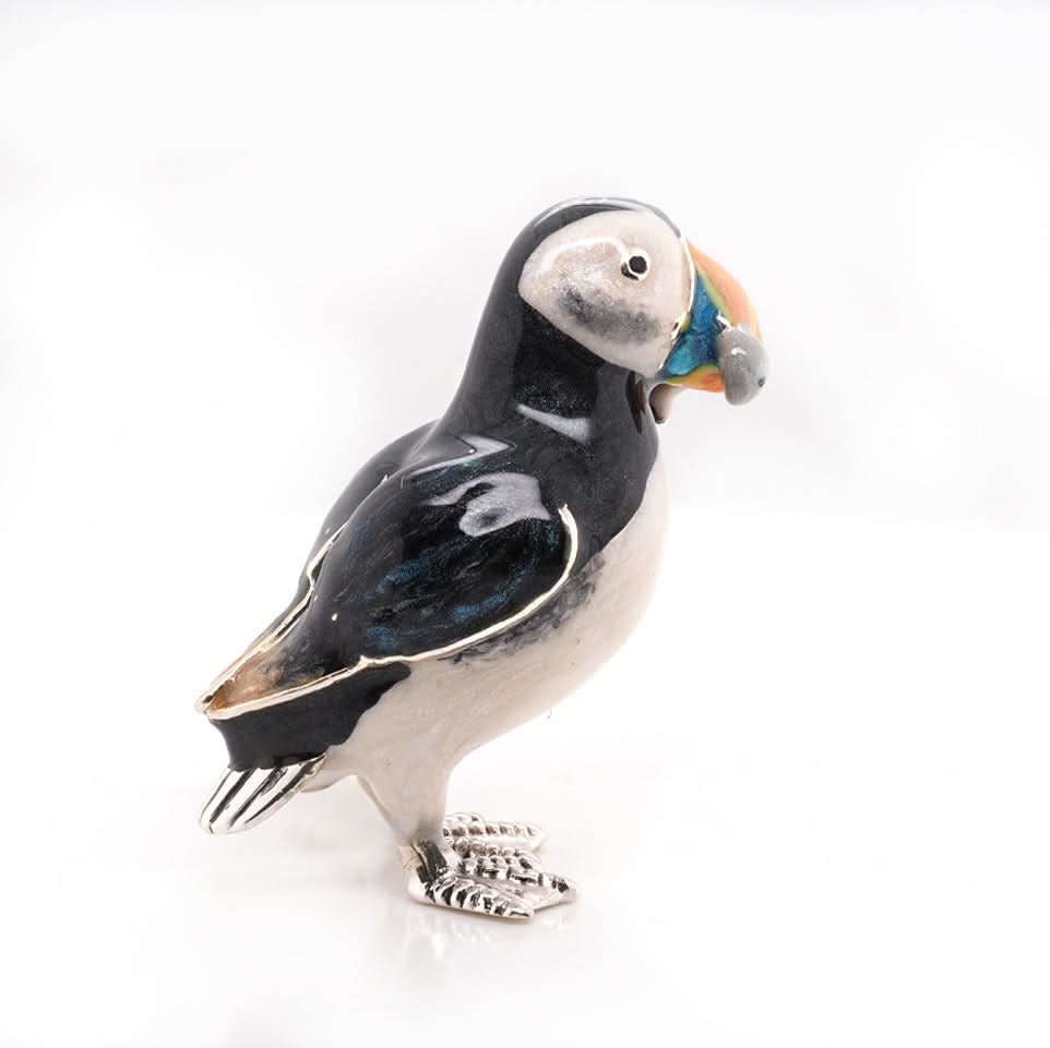 Ogden Of Harrogate Silverware Homewares Gifts Handcrafted Silver and Enamel Puffin with Eel