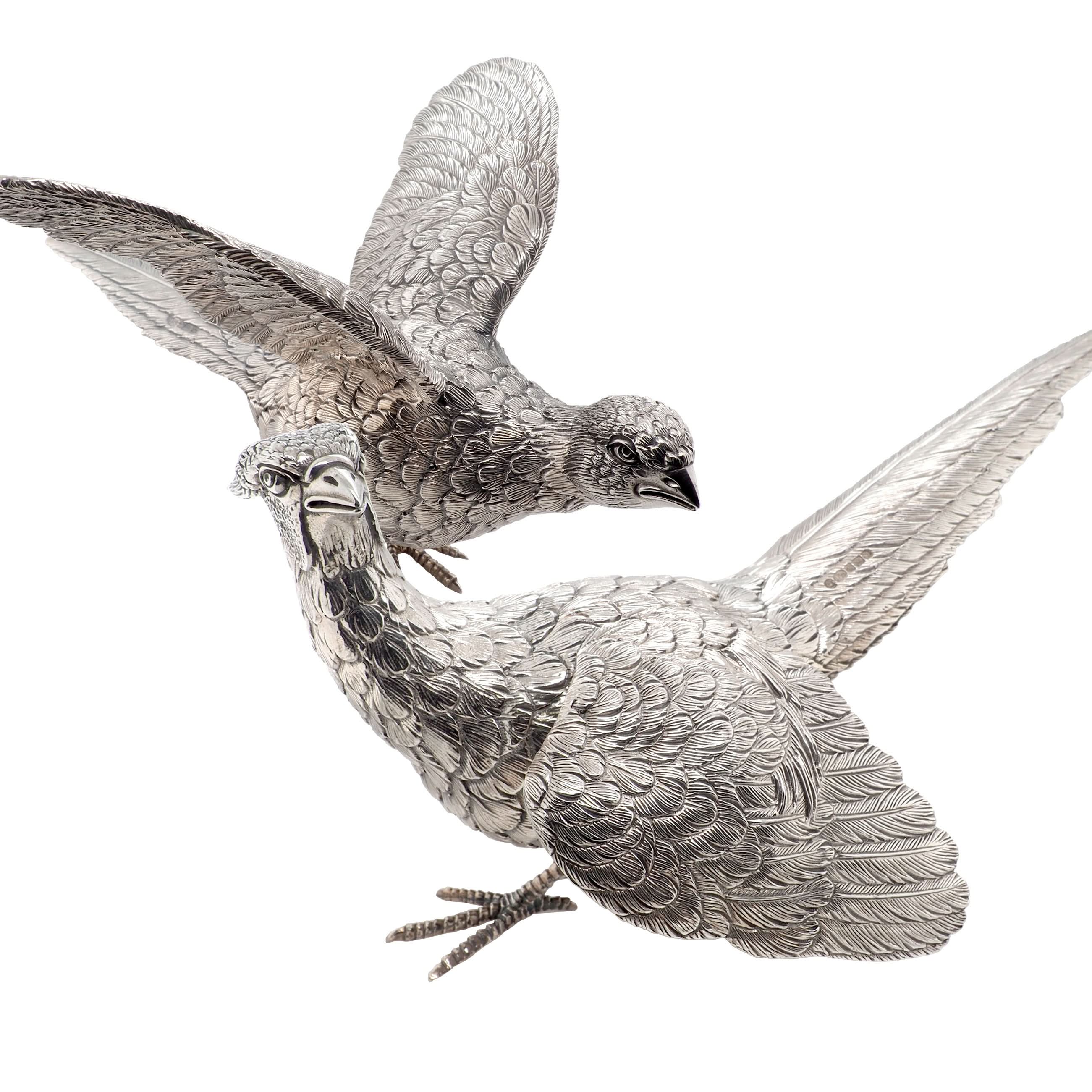 Ogden of Harrogate Silverware Homewares Gifts Pair of Medium Silver Pheasants