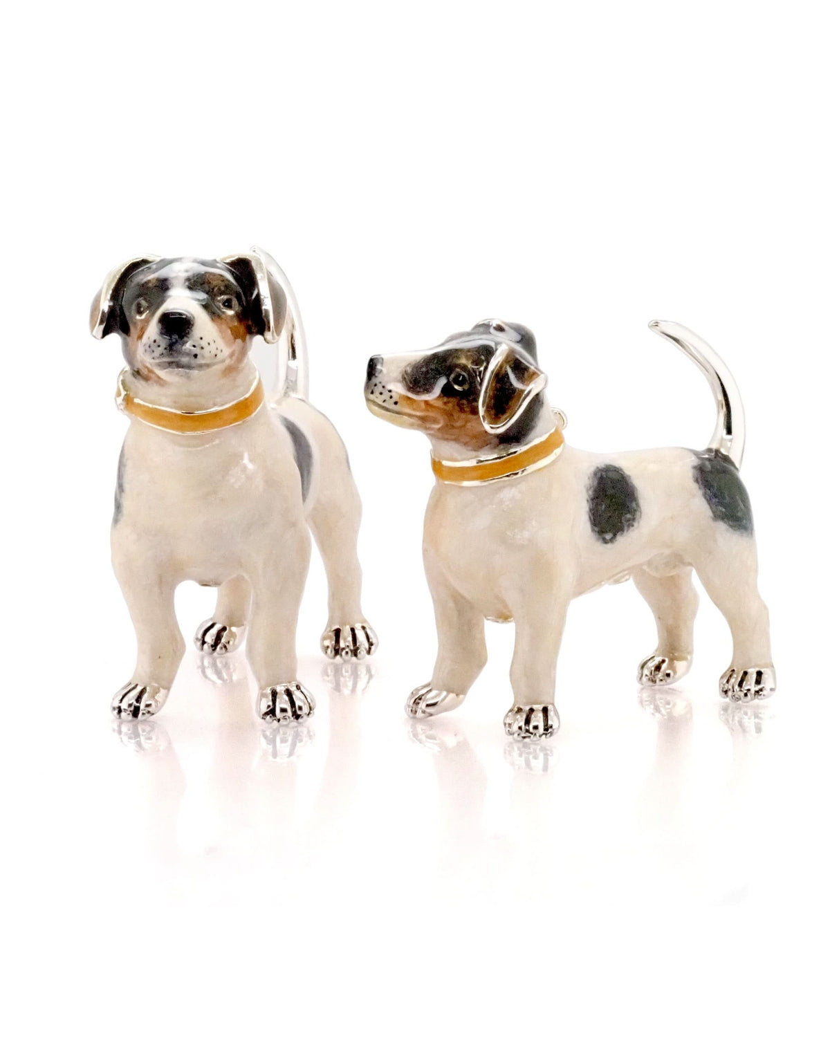 Ogden of Harrogate Silverware Homewares Gifts Pair of Silver and Enamel Jack Russells