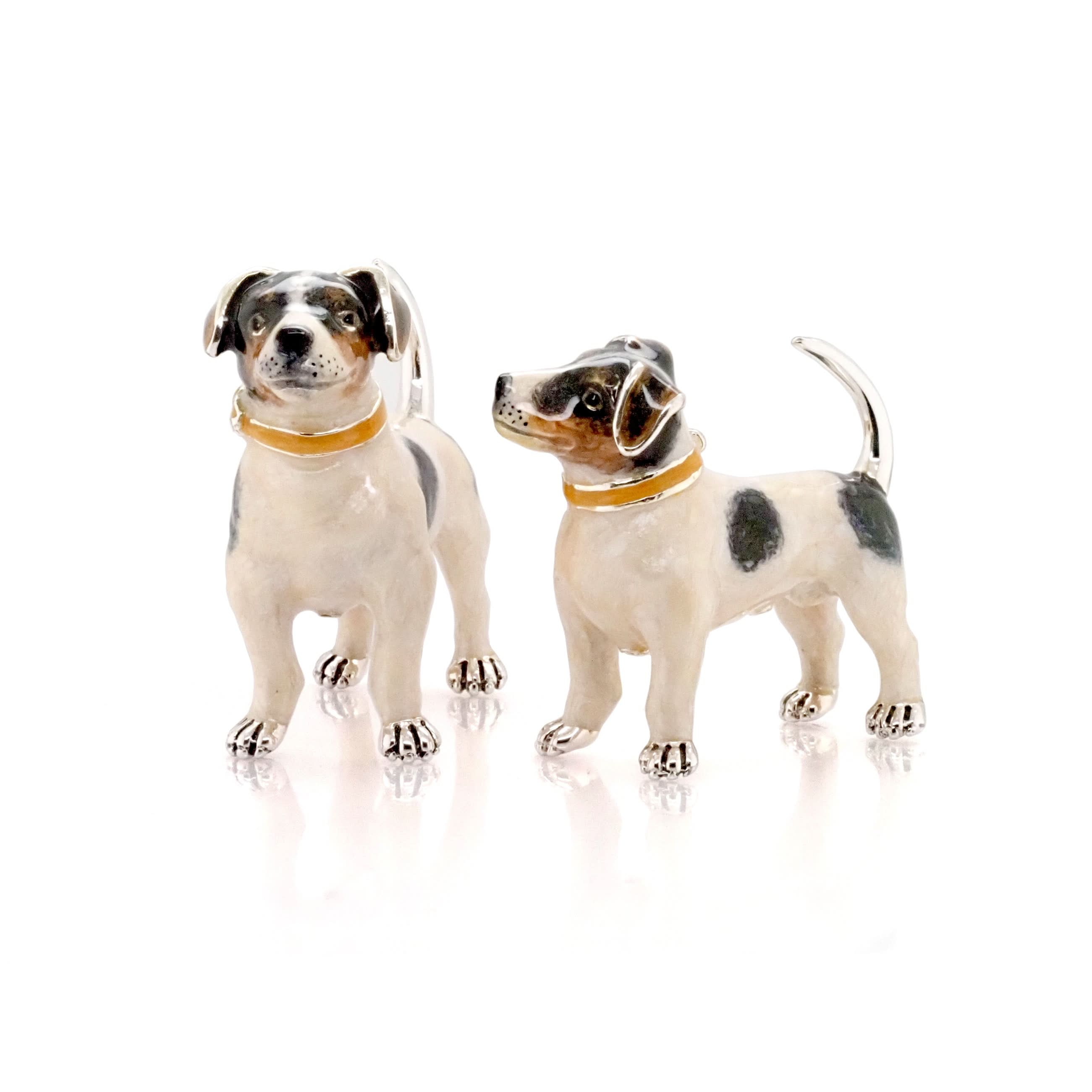 Ogden of Harrogate Silverware Homewares Gifts Pair of Silver and Enamel Jack Russells