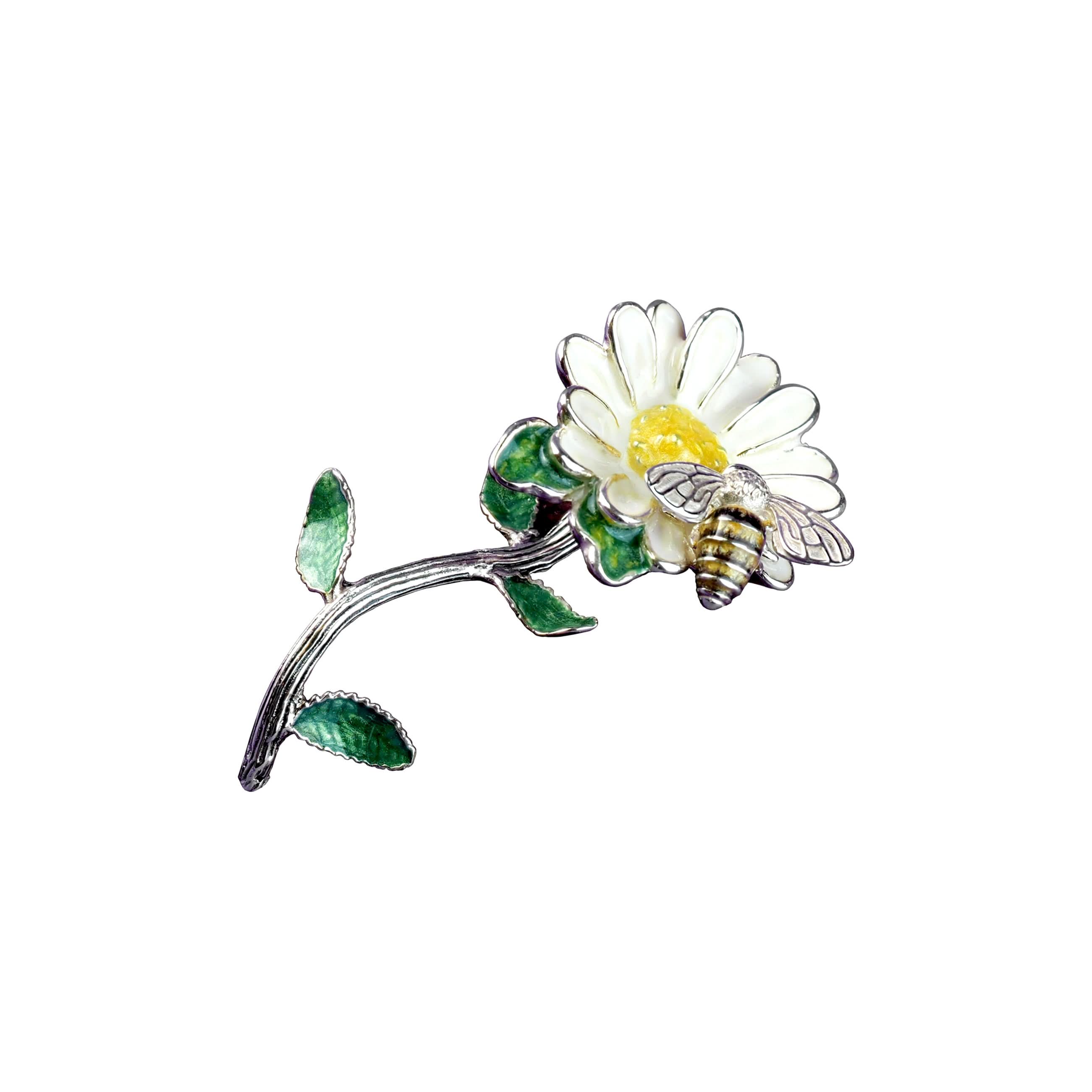 Ogden of Harrogate Silverware Homewares Gifts Silver and Enamel Bee and Daisy