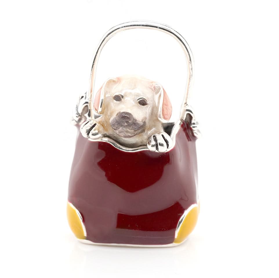 Ogden Of Harrogate Silverware Homewares Gifts Silver and Enamel Dog in a Handbag Ornament