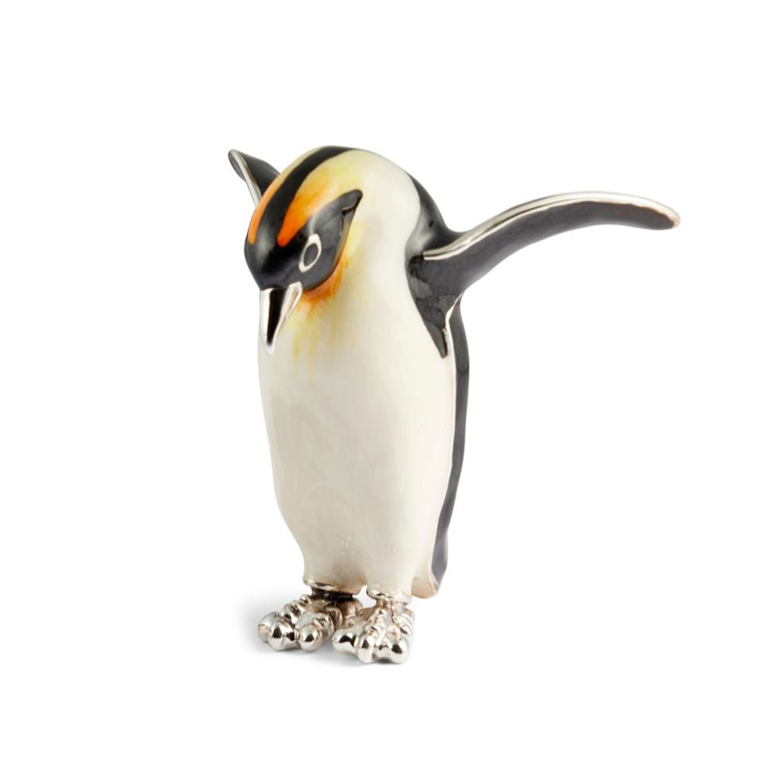 Ogden of Harrogate Silverware Homewares Gifts Silver and Enamel Jumping Penguin