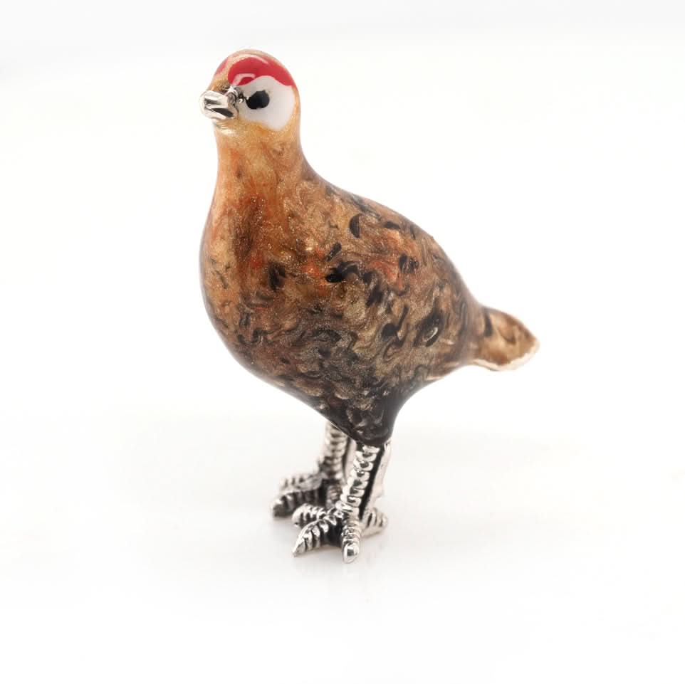 Ogden Of Harrogate Silverware Homewares Gifts Silver and Enamel Mini Grouse Ornament