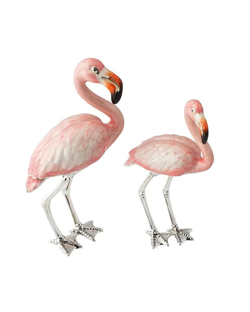 Ogden of Harrogate Silverware Homewares Gifts Silver and Enamel Pair of Flamingos