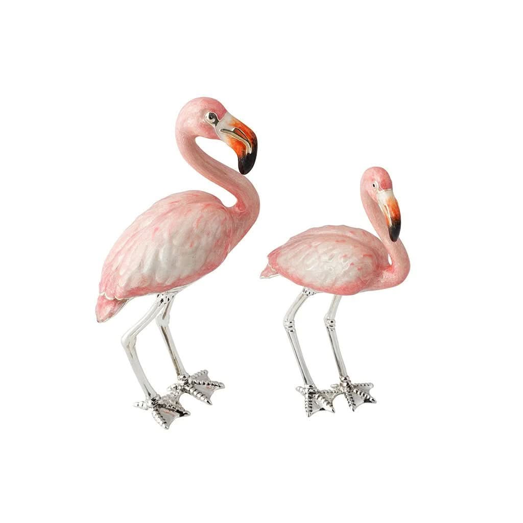 Ogden of Harrogate Silverware Homewares Gifts Silver and Enamel Pair of Flamingos