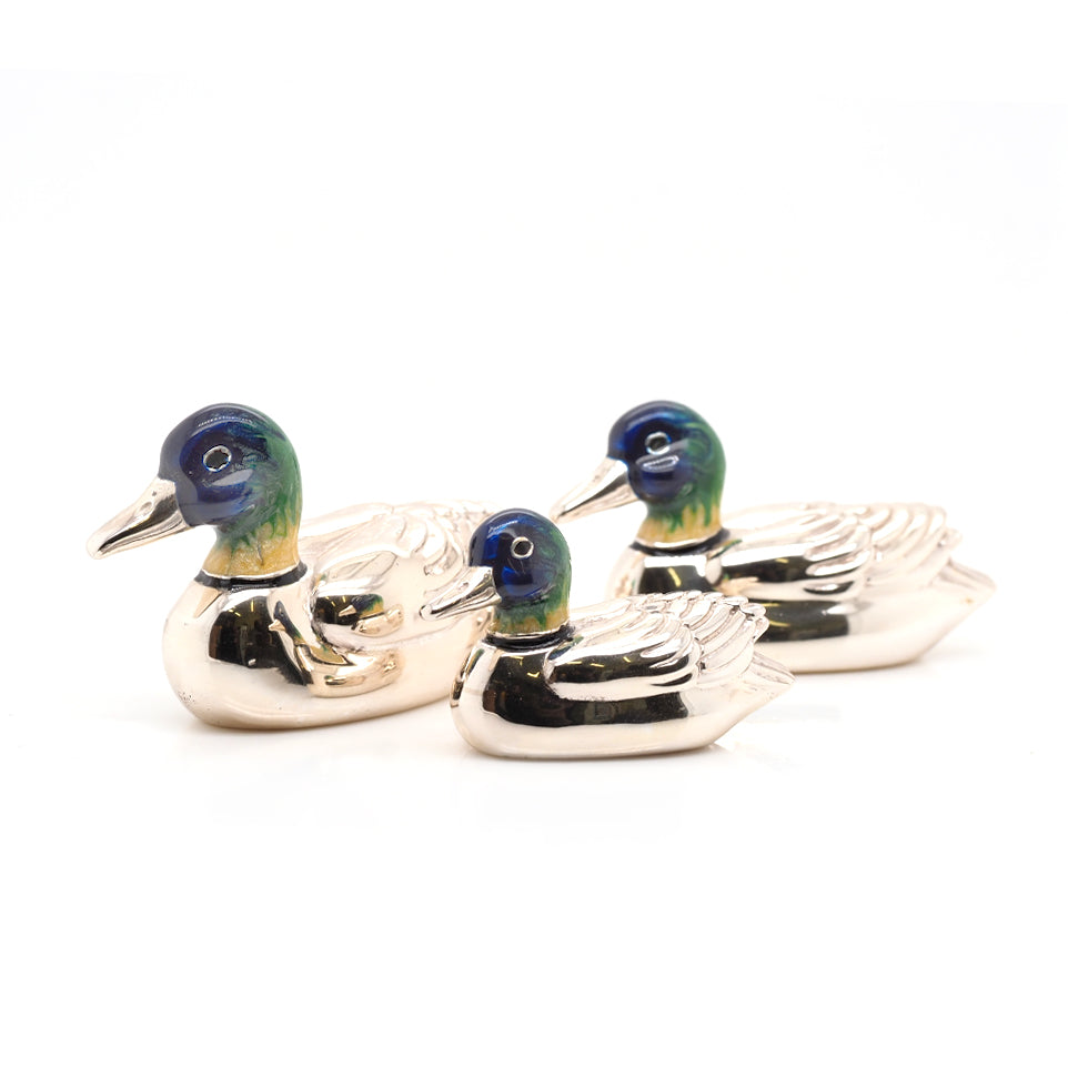 Ogden Of Harrogate Silverware Homewares Gifts Trio of Silver and Enamel Ducks