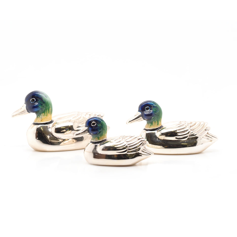 Ogden Of Harrogate Silverware Homewares Gifts Trio of Silver and Enamel Ducks
