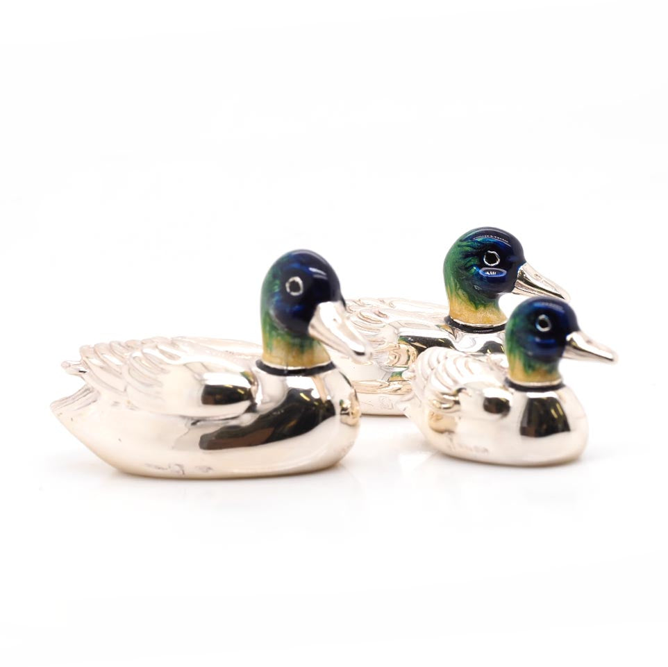 Ogden Of Harrogate Silverware Homewares Gifts Trio of Silver and Enamel Ducks