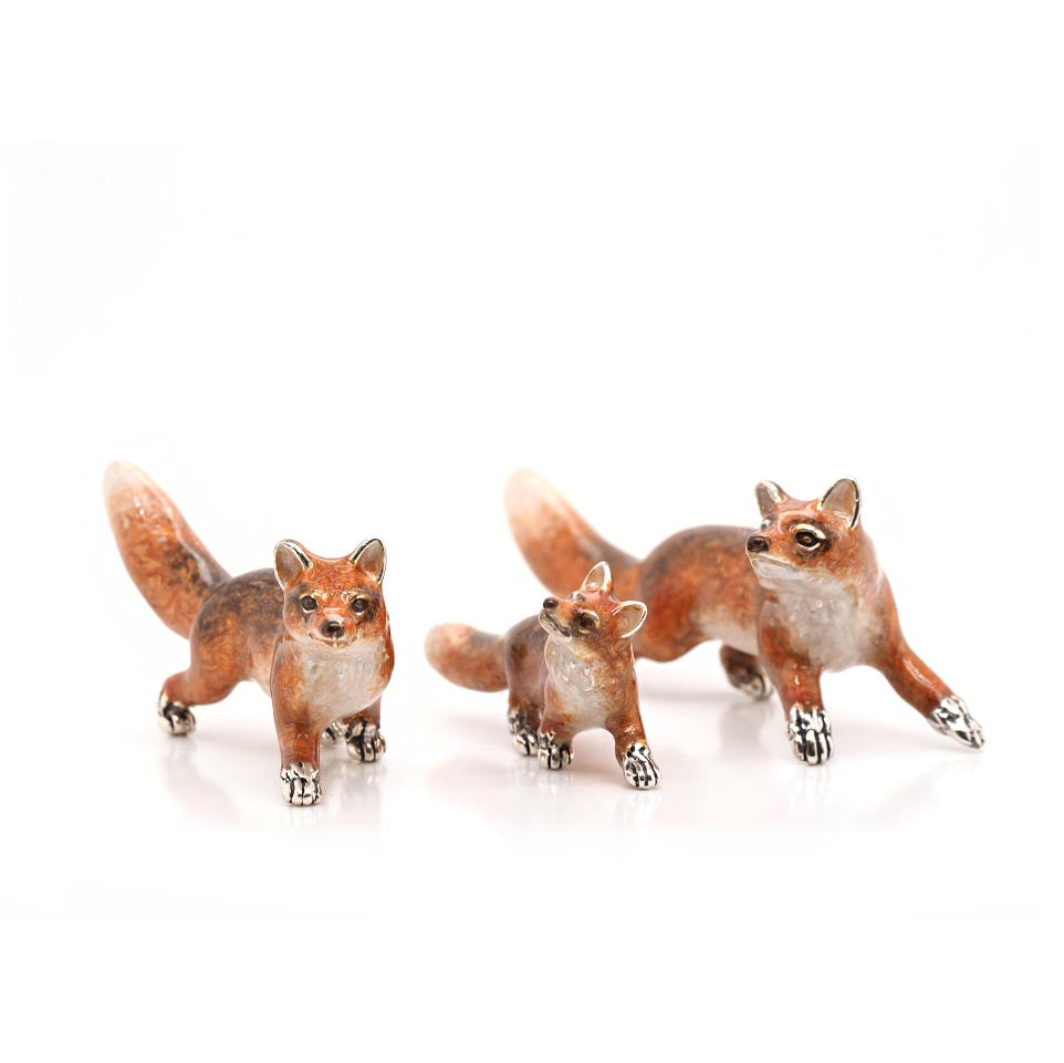 Ogden Of Harrogate Silverware Homewares Gifts Trio of Silver and Enamel Foxes