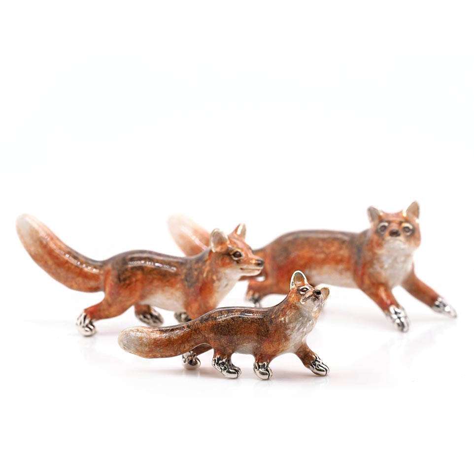 Ogden Of Harrogate Silverware Homewares Gifts Trio of Silver and Enamel Foxes