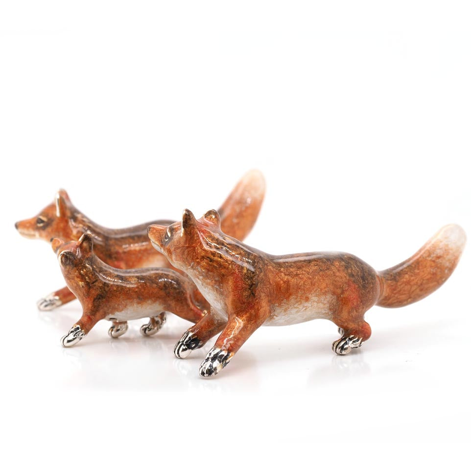 Ogden Of Harrogate Silverware Homewares Gifts Trio of Silver and Enamel Foxes