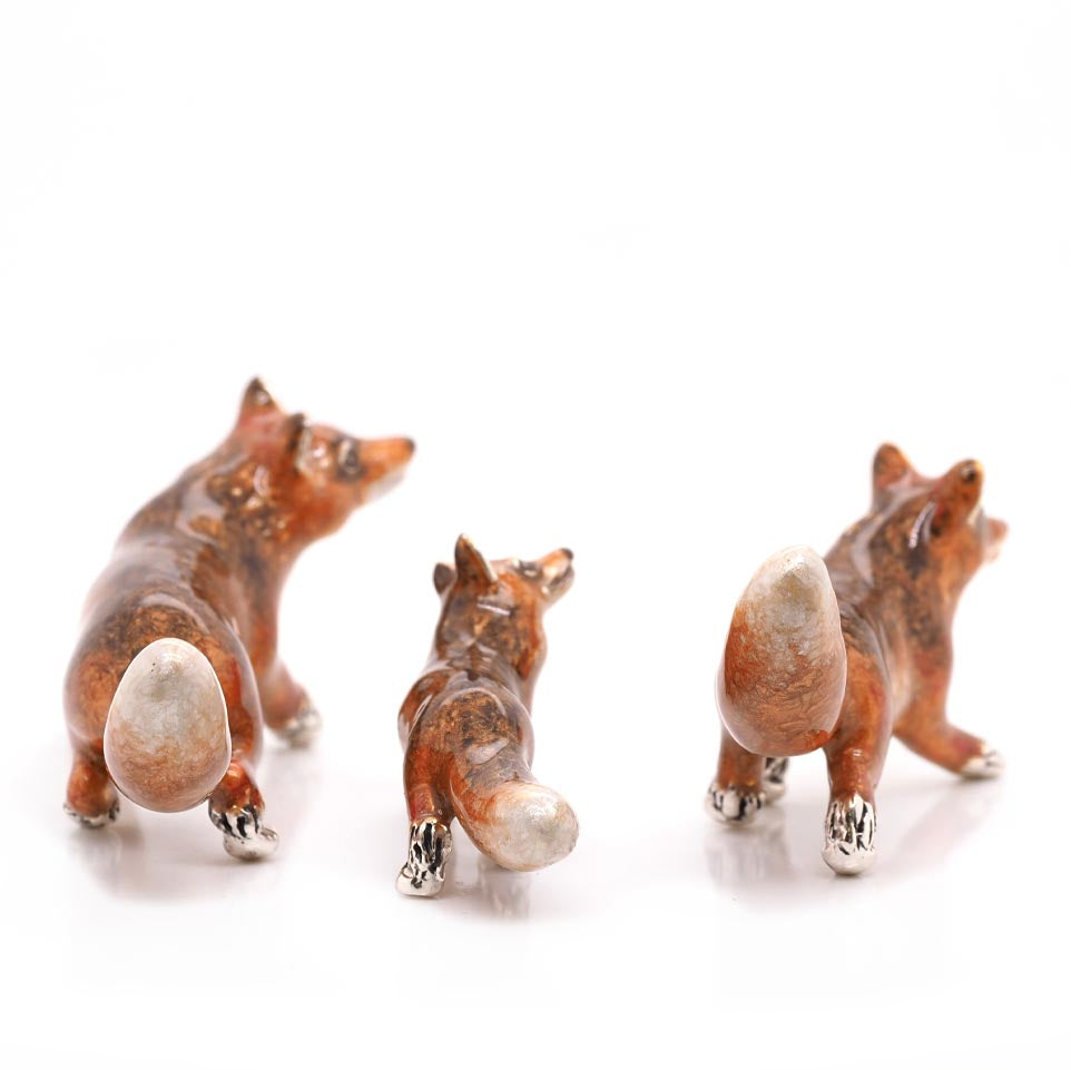 Ogden Of Harrogate Silverware Homewares Gifts Trio of Silver and Enamel Foxes