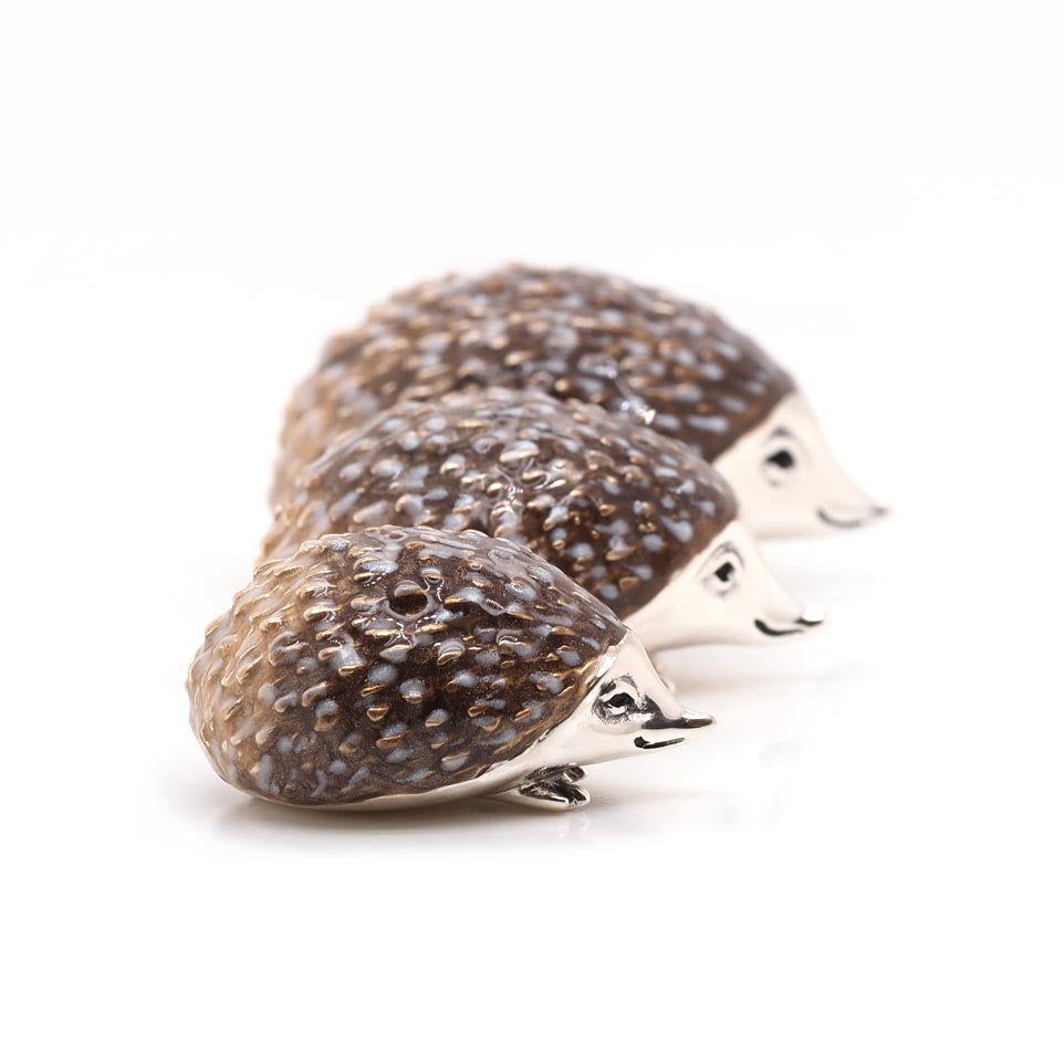 Ogden Of Harrogate Silverware Homewares Gifts Trio of Silver and Enamel Hedgehogs