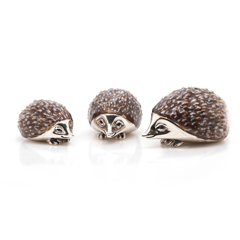 Ogden Of Harrogate Silverware Homewares Gifts Trio of Silver and Enamel Hedgehogs