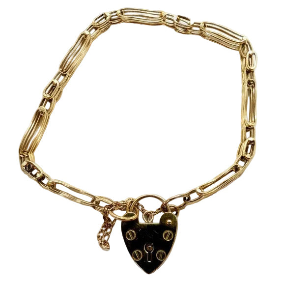 Ogden Of Harrogate Vintage Jewellery A Curved Link Gate Bracelet with Padlock Clasp in 9ct Yellow Gold