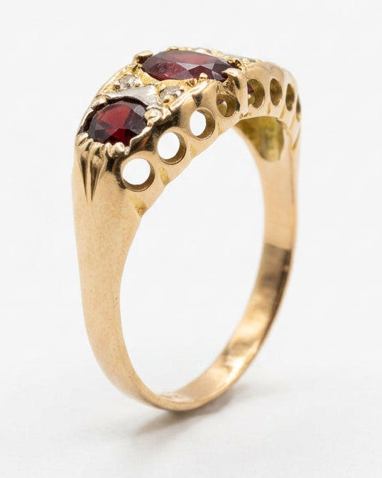 Ogden Of Harrogate Vintage Jewellery A Garnet and Diamond Rose-Cut Ring in 18ct Yellow Gold