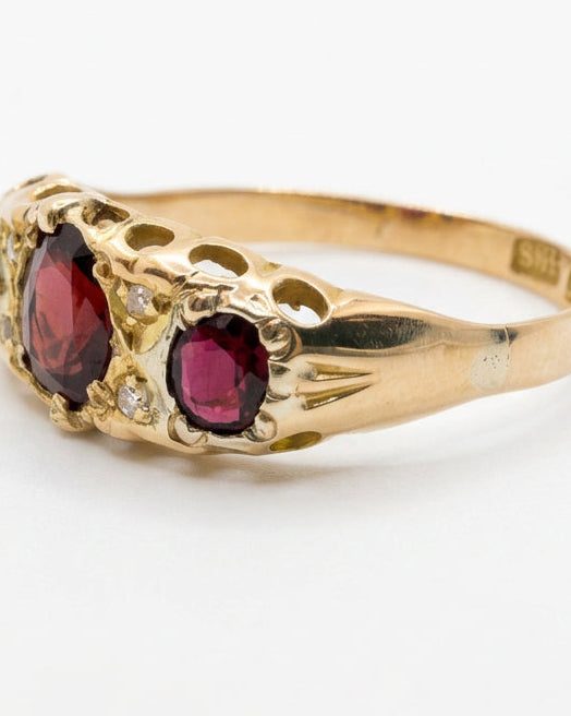 Ogden Of Harrogate Vintage Jewellery A Garnet and Diamond Rose-Cut Ring in 18ct Yellow Gold
