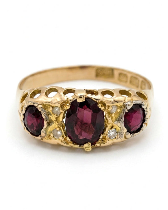 Ogden Of Harrogate Vintage Jewellery A Garnet and Diamond Rose-Cut Ring in 18ct Yellow Gold