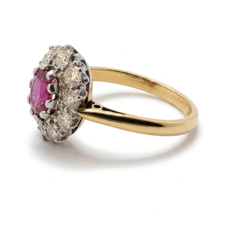 Ogden Of Harrogate Vintage Jewellery A Gold Ruby and Diamond Surround Small Cluster Ring in 18ct Yellow