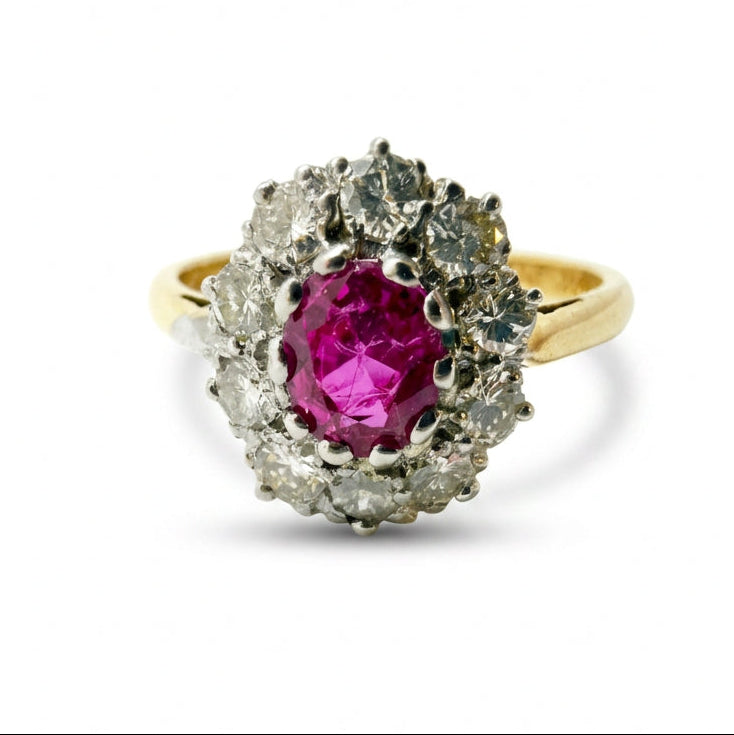 Ogden Of Harrogate Vintage Jewellery A Gold Ruby and Diamond Surround Small Cluster Ring in 18ct Yellow
