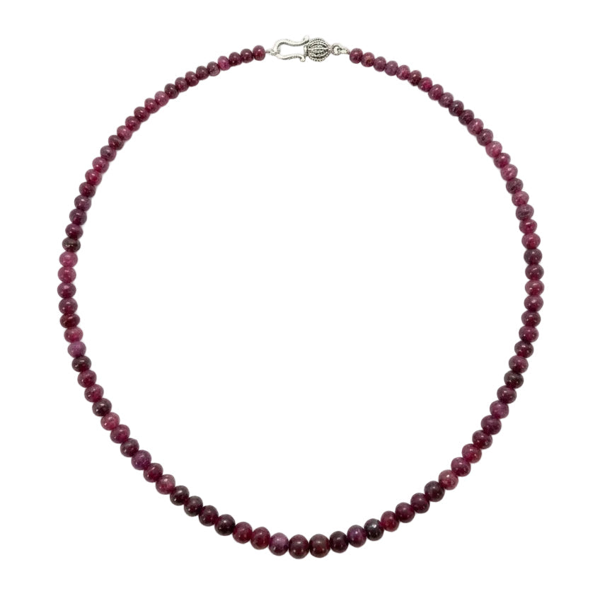 Ogden Of Harrogate Vintage Jewellery A Graduated Ruby Bead Necklace with Small Silver Ball Clasp
