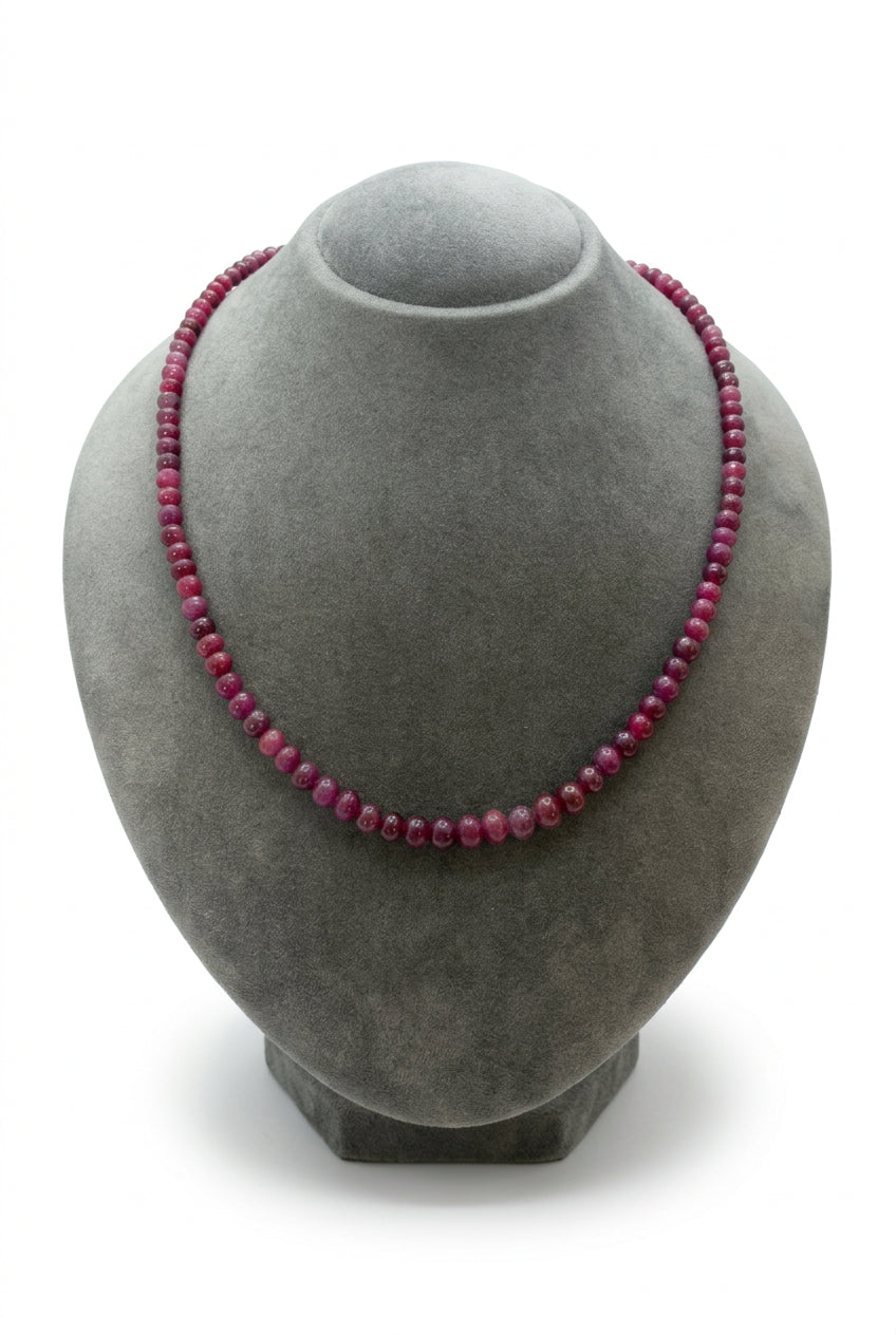 Ogden Of Harrogate Vintage Jewellery A Graduated Ruby Bead Necklace with Small Silver Ball Clasp