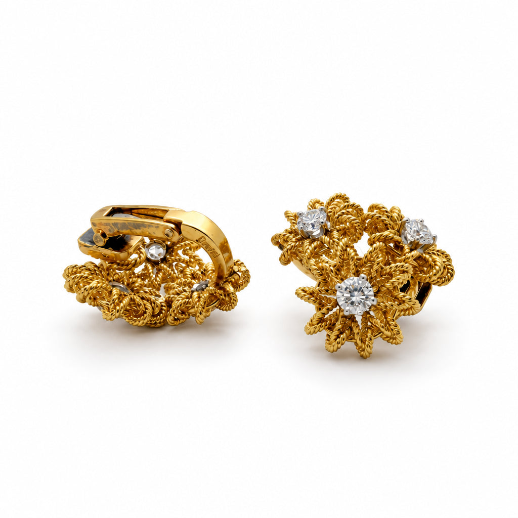 Ogden Of Harrogate Vintage Jewellery A Pair of Antique Clip on earrings and Brooch, Diamond Set