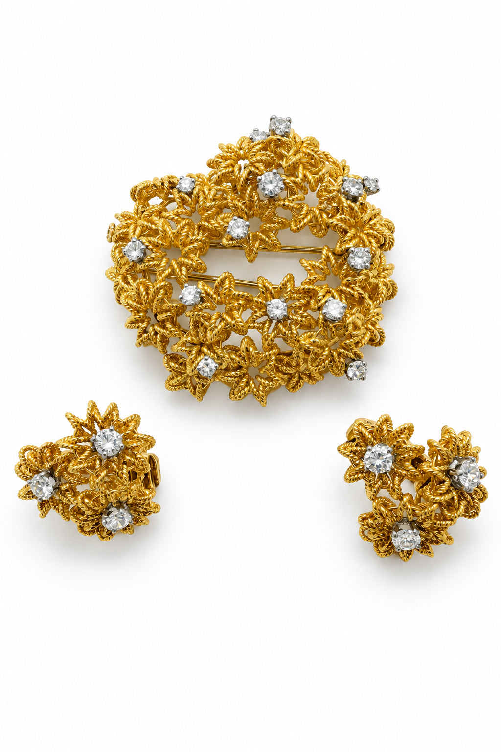 Ogden Of Harrogate Vintage Jewellery A Pair of Antique Clip on earrings and Brooch, Diamond Set