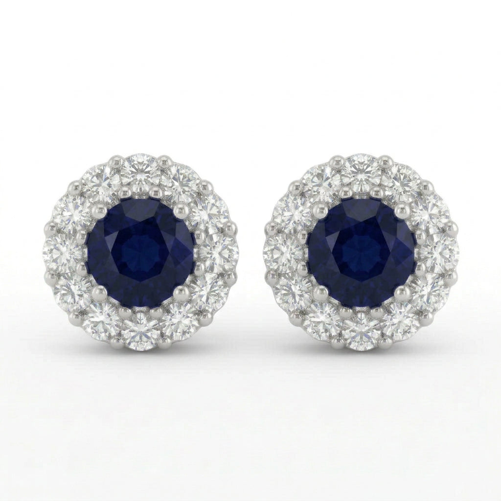 Ogden Of Harrogate Vintage Jewellery A Pair of Diamond and Sapphire Cluster Earrings in Platinum