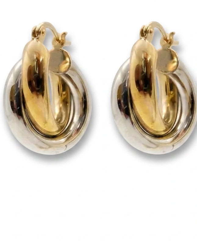 Ogden Of Harrogate Vintage Jewellery A Pair of Hollow Hoop Earrings in 9ct yellow and White Gold