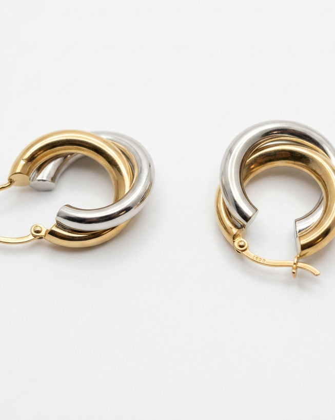 Ogden Of Harrogate Vintage Jewellery A Pair of Hollow Hoop Earrings in 9ct yellow and White Gold