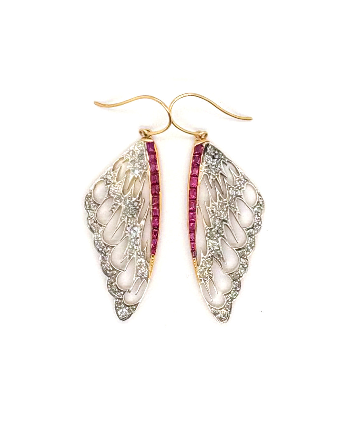 Ogden Of Harrogate Vintage Jewellery A Pair of Ruby and Diamond Butterfly Earrings