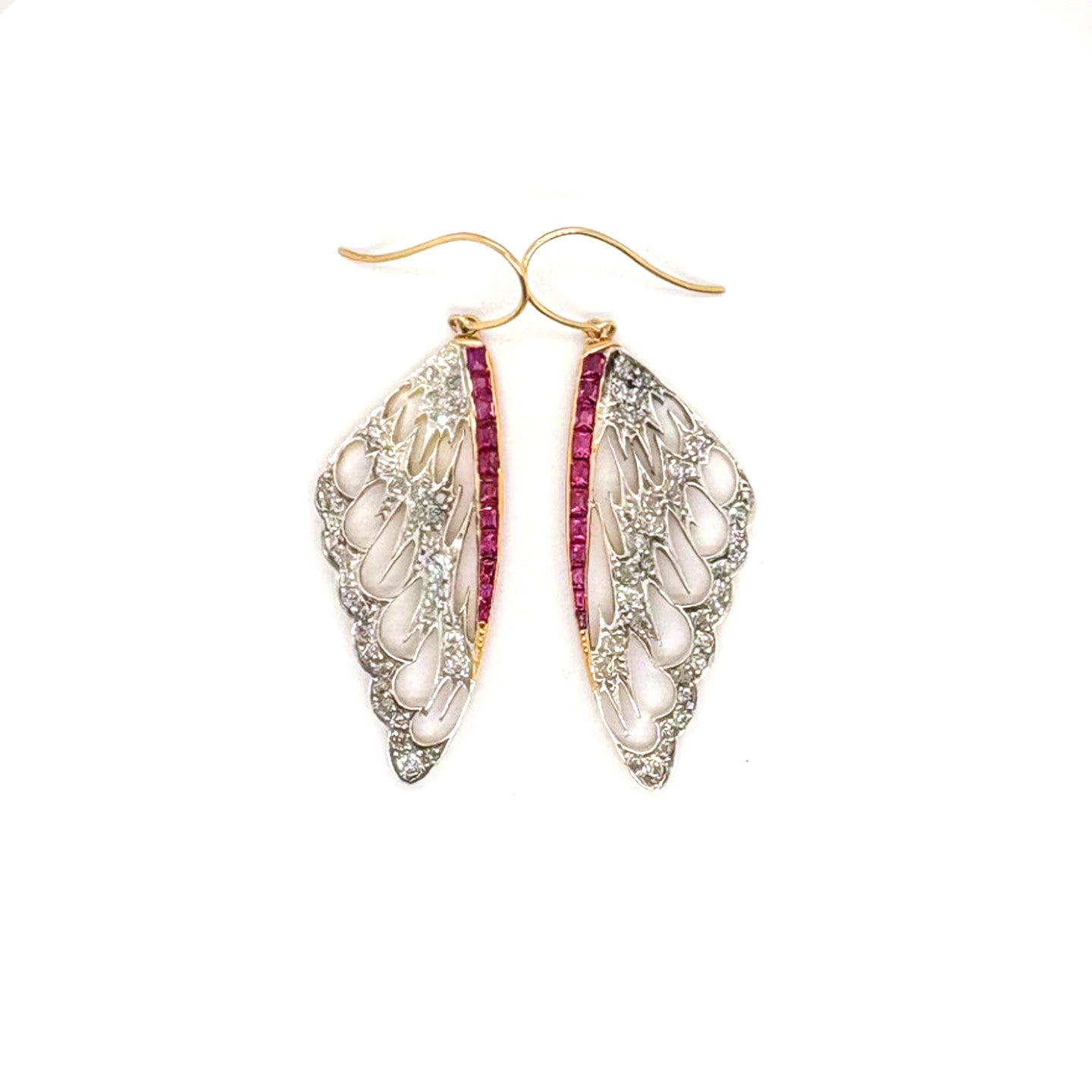 Ogden Of Harrogate Vintage Jewellery A Pair of Ruby and Diamond Butterfly Earrings